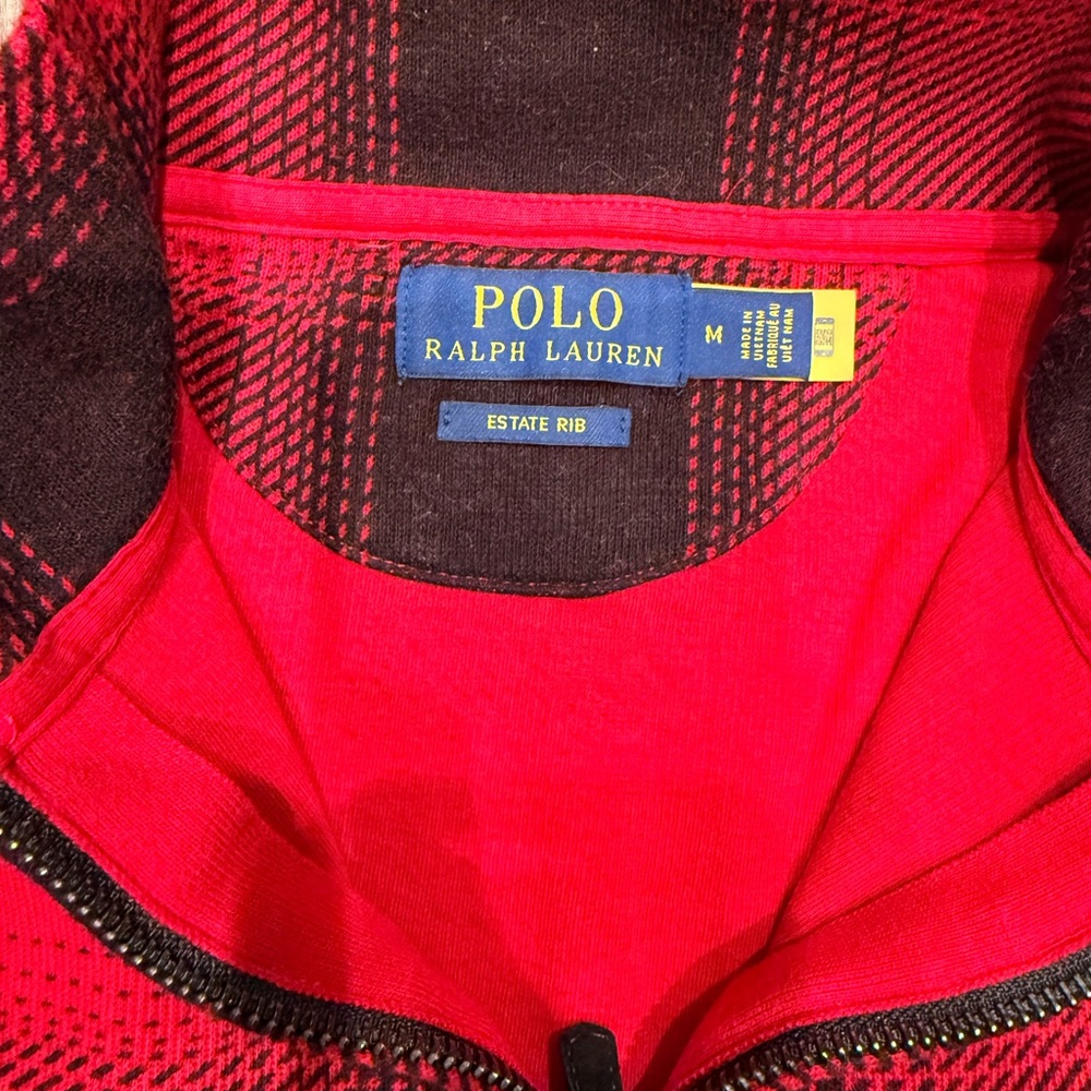 Ralph Lauren Red and Black Check Half-Zip Sweater - Picture 2 of 3